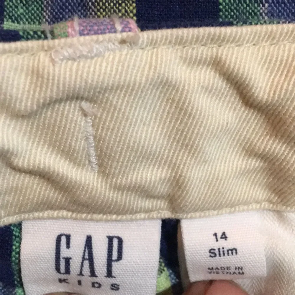 Gap Kids Linen Flat Front Plaid Shorts Sz 14Slim
